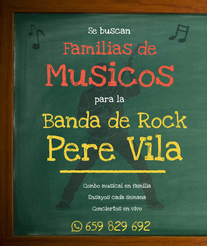 Cartell de Musicara: es busquen famílies de músics per a la banda de rock Pere Vila